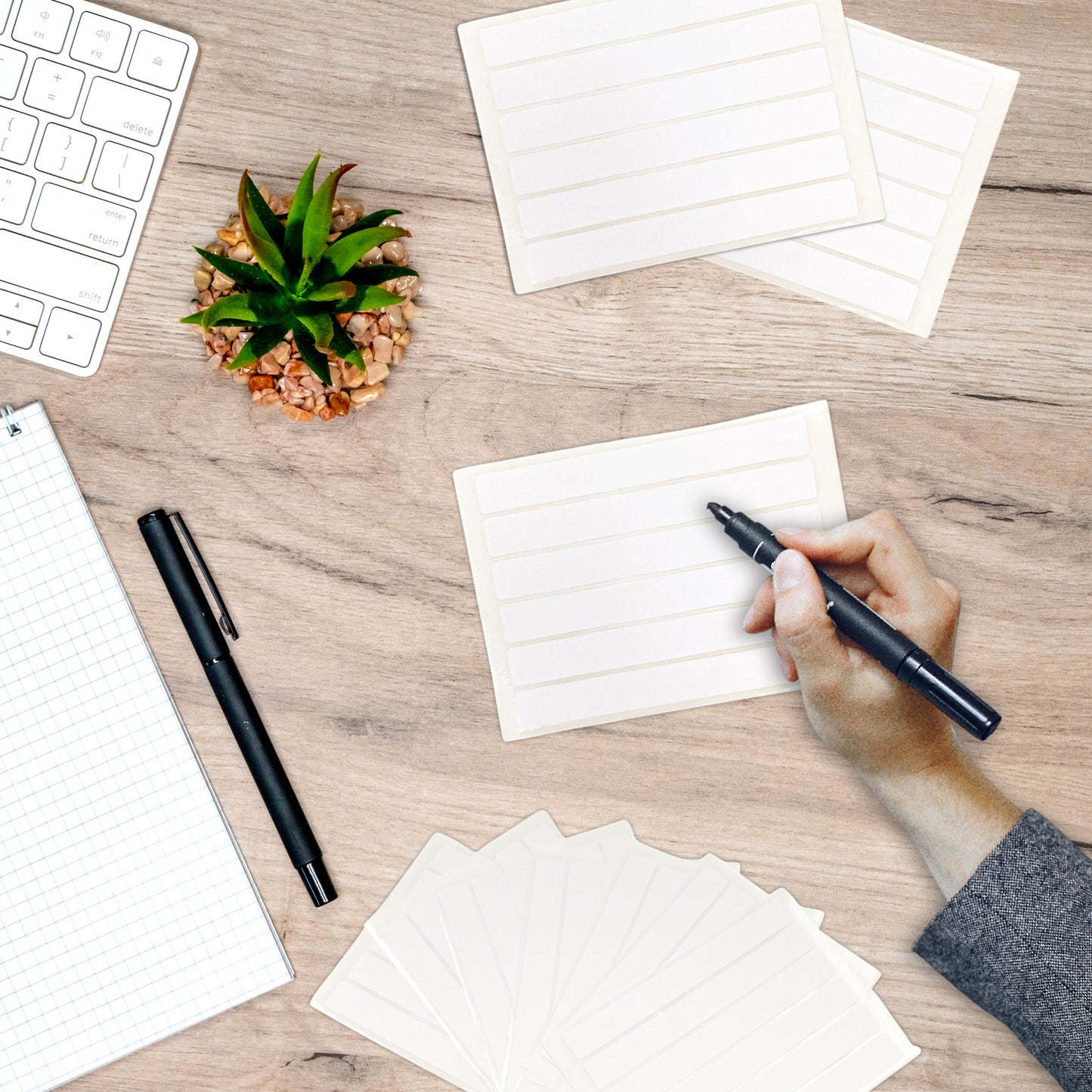 Pack of 48 White 12x102mm Rectangular Labels - Adhesive Stickers