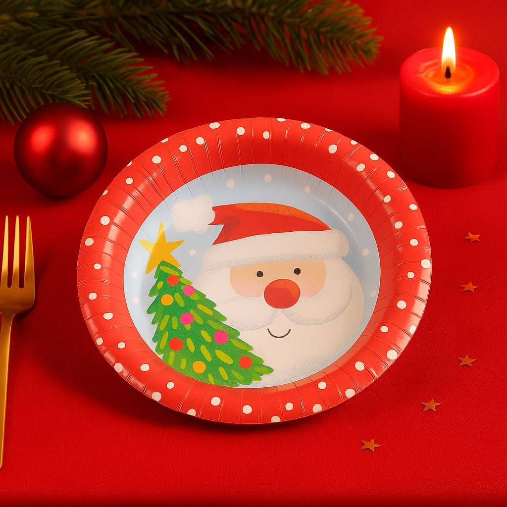 Pack of 6 Santa Claus Christmas Round Paper Bowls 16.5cm