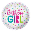 Confetti Birthday Girl Round Foil Balloon 18"
