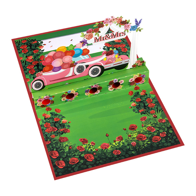 MR & MRS Rose Wedding Wishes Pop Up Greeting Card Hidden Gift Card Slot