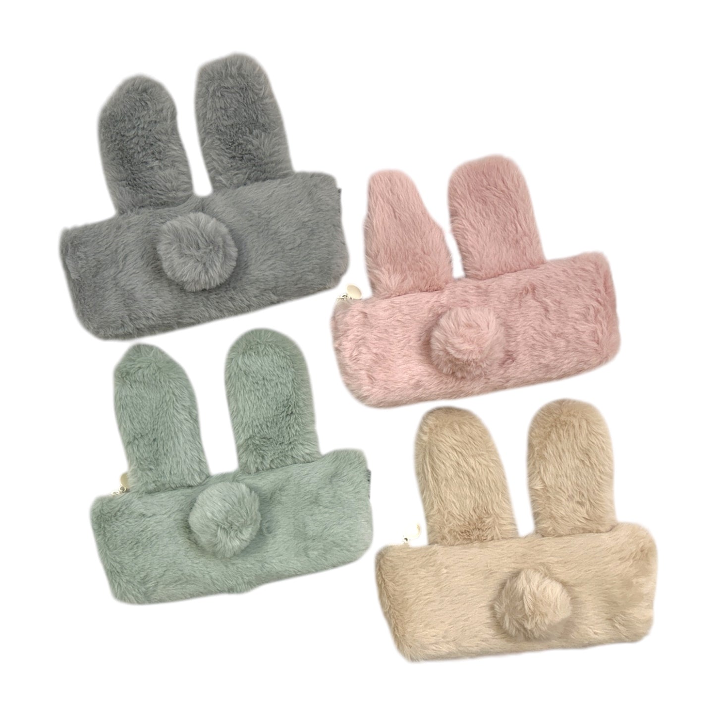 Single Bunny‑Ear Soft Pencil Case with Pom‑Pom Tail