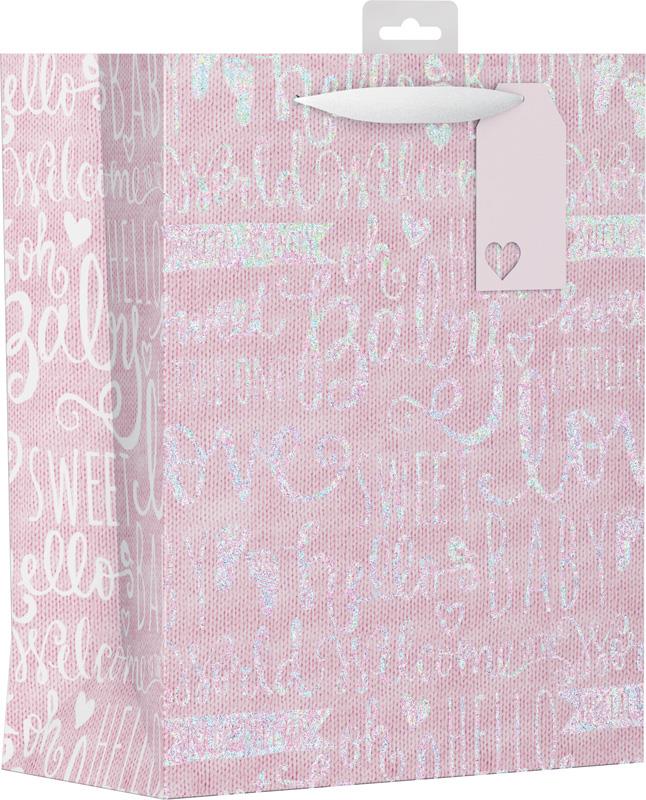 Pack of 6 Baby Pink Text Large Gift Bags