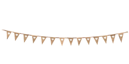 Hessian White Hearts Bunting 10m with 20 Pennants