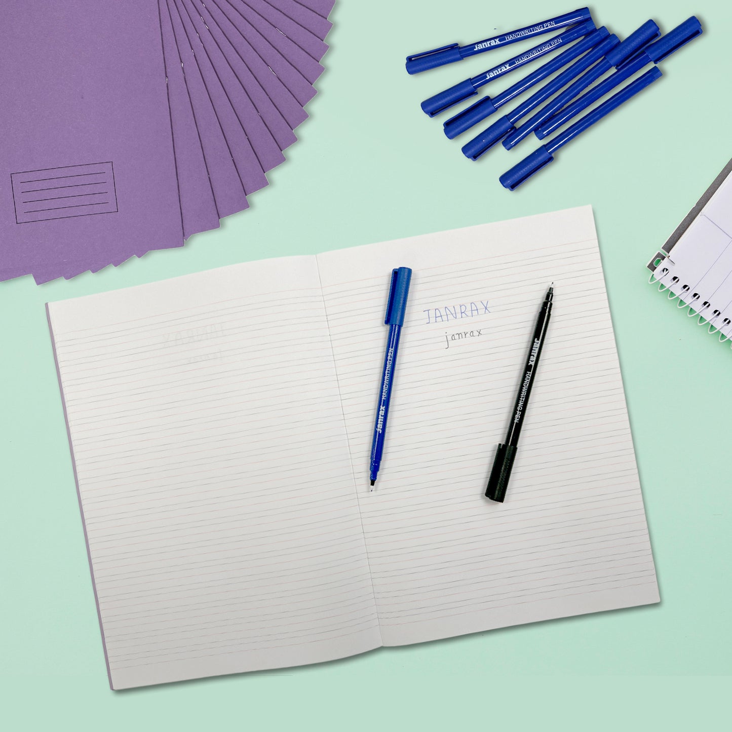 Pack of 36 165x200mm Handwriting Books with 36 Blue Handwriting Pens – Classroom Writing Practice Exercise Books
