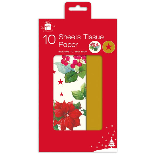 Pack of 10 Sheets Festive Poinsettia Design Christmas Tissue Papers