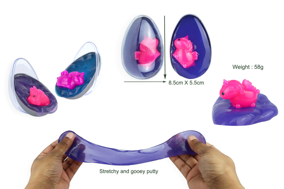 Single Unicorn Egg with Squishy Baby Unicorn in Slime
