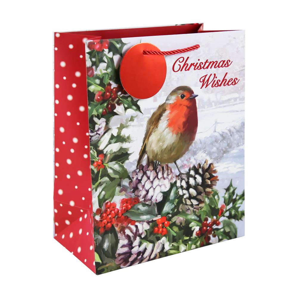 Robin Traditional Scene Christmas Large Gift Bag
