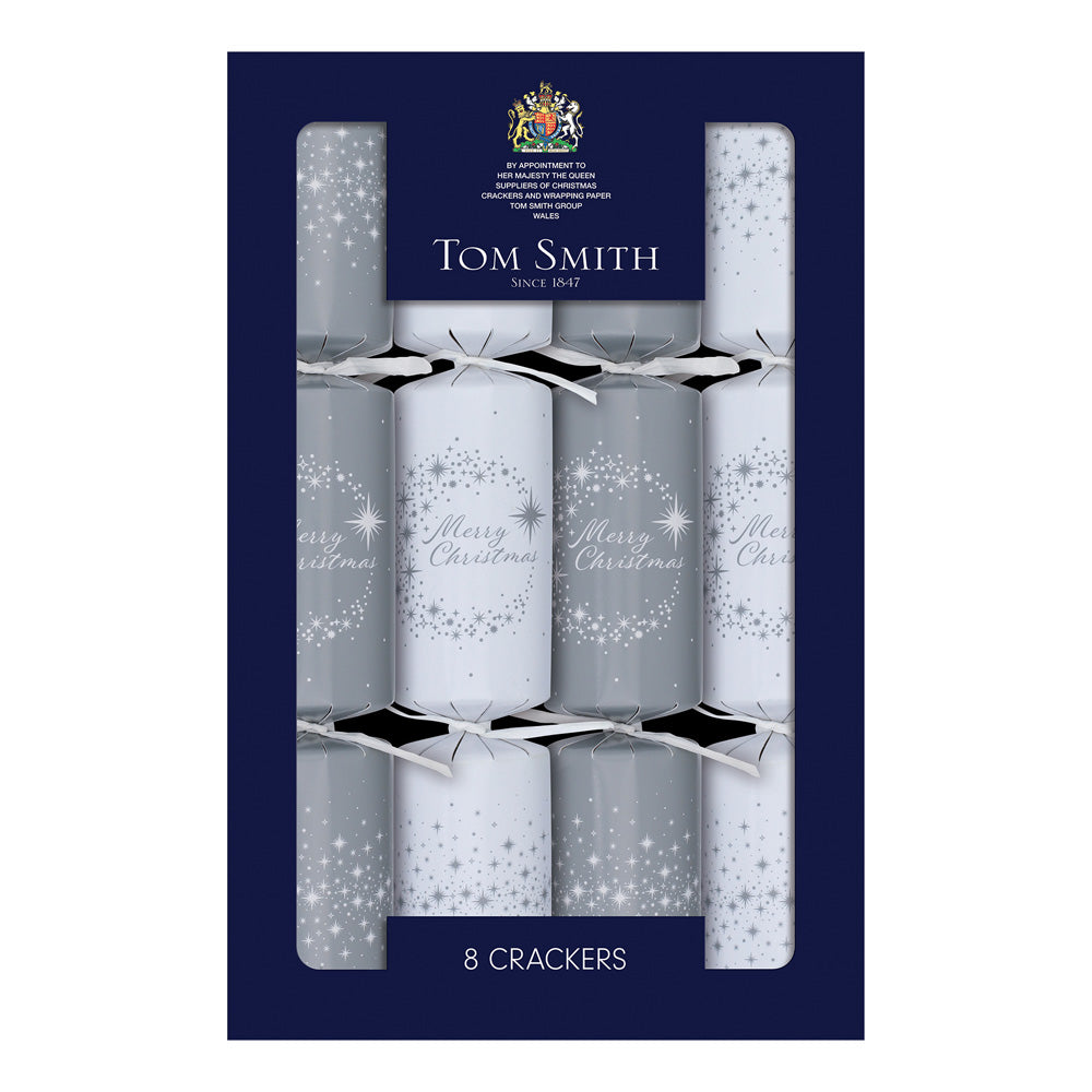 Pack of 8 12.5" Silver Family Christmas Dinner Crackers