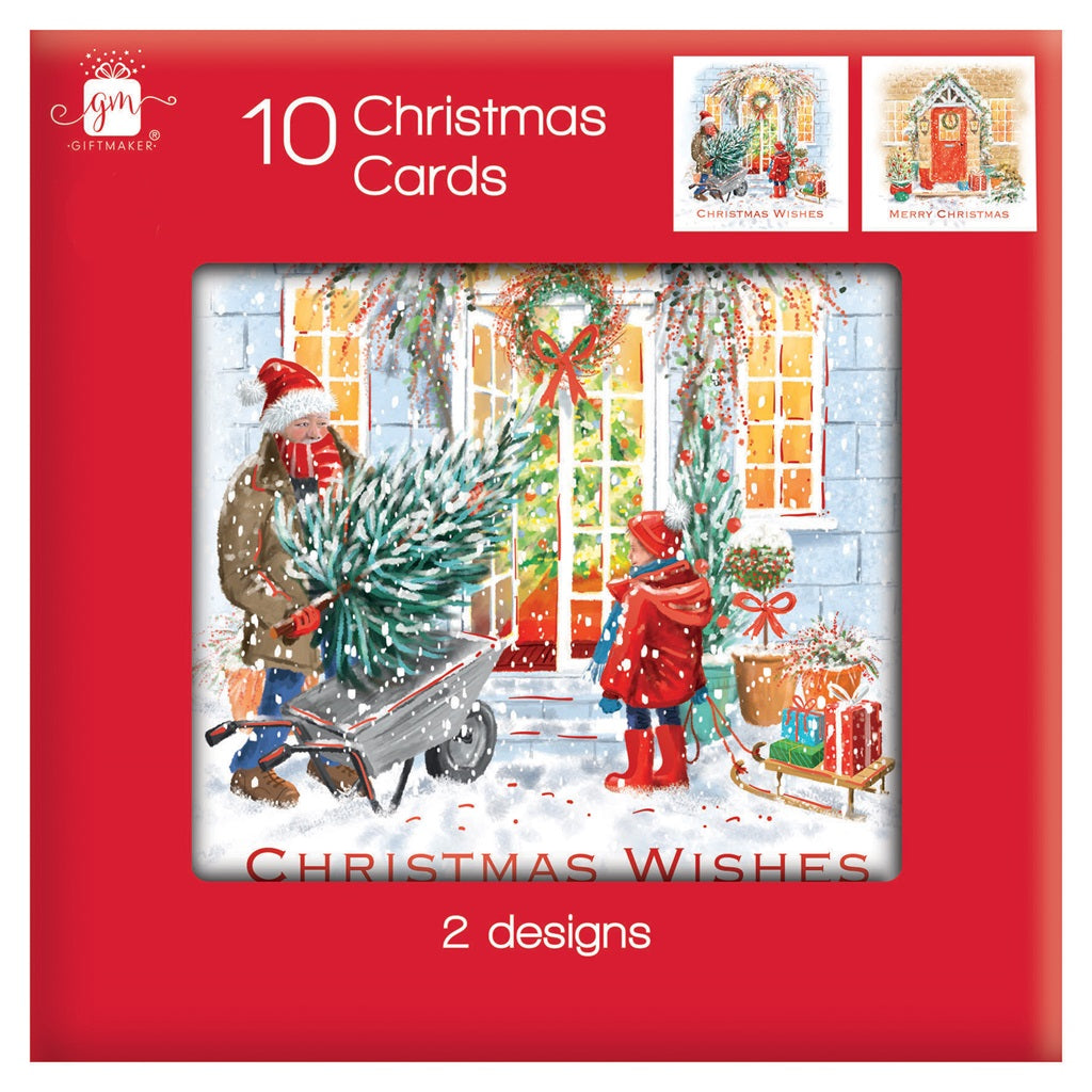 Pack of 12 Front Door Scence Square Christmas Cards With Envelope