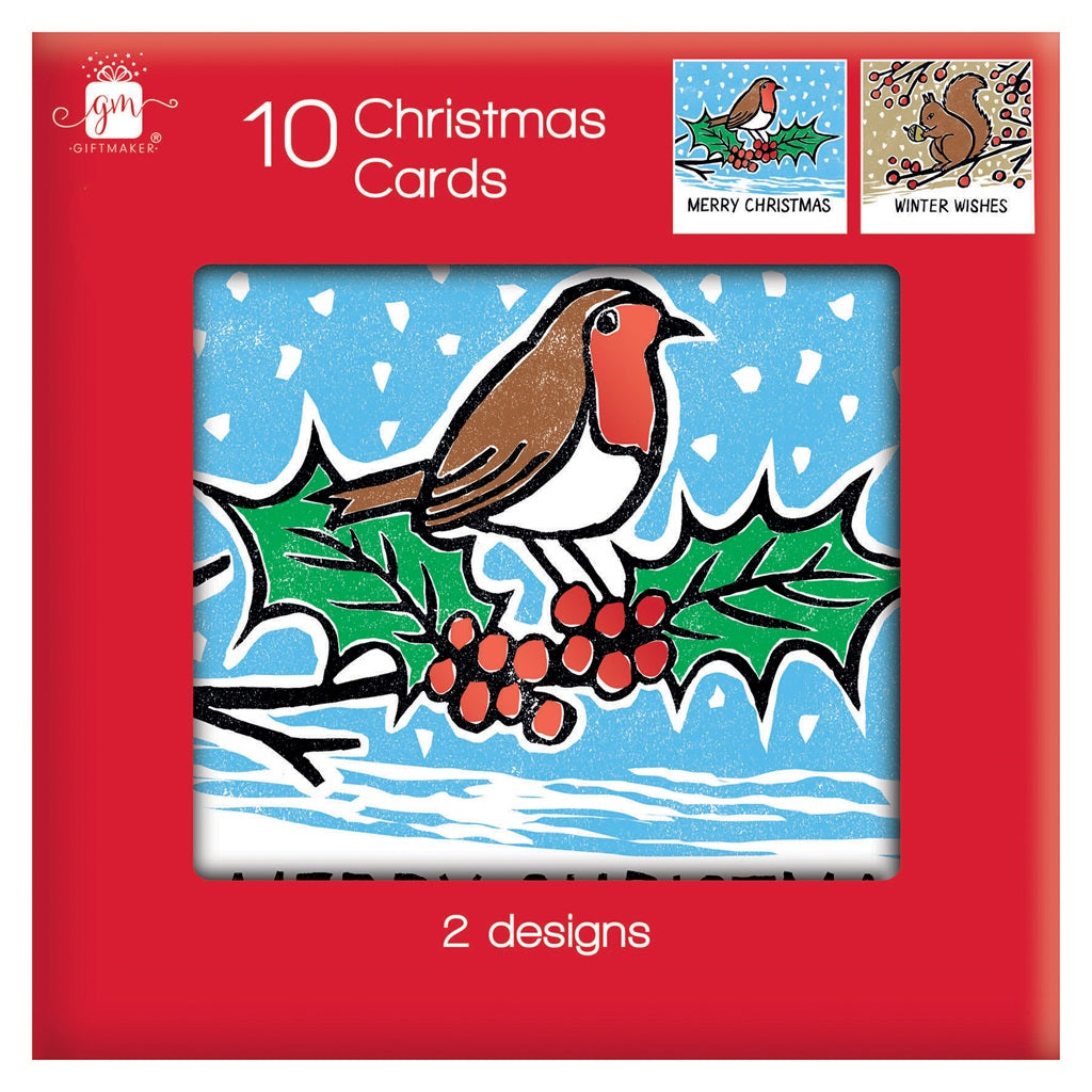 Pack of 10 Woodland Animals Design Square Christmas Cards With Envelopes