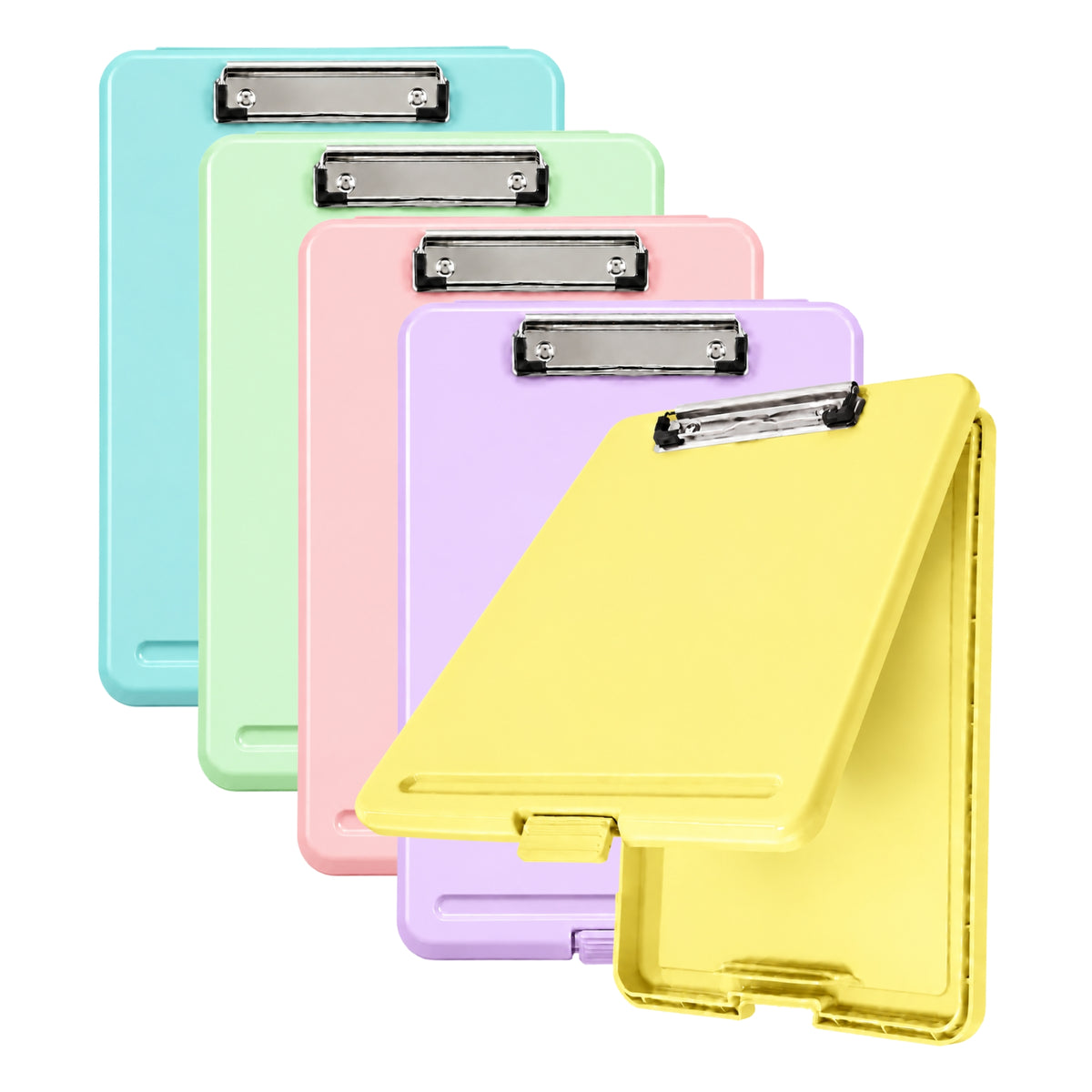 Pack of 5 A4 Pastel Coloured Plastic Clipboard Box Files - Storage Filing Case