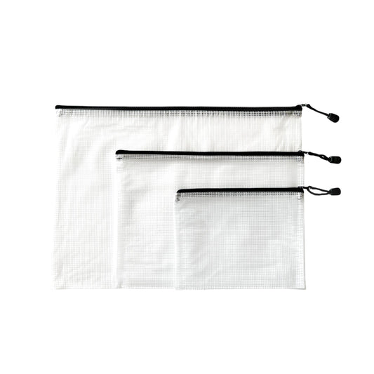 Pack of 3 Black Zip Assorted Sizes Strong Mesh Bags - A3, A4, A5 - Tough Waterproof Storage