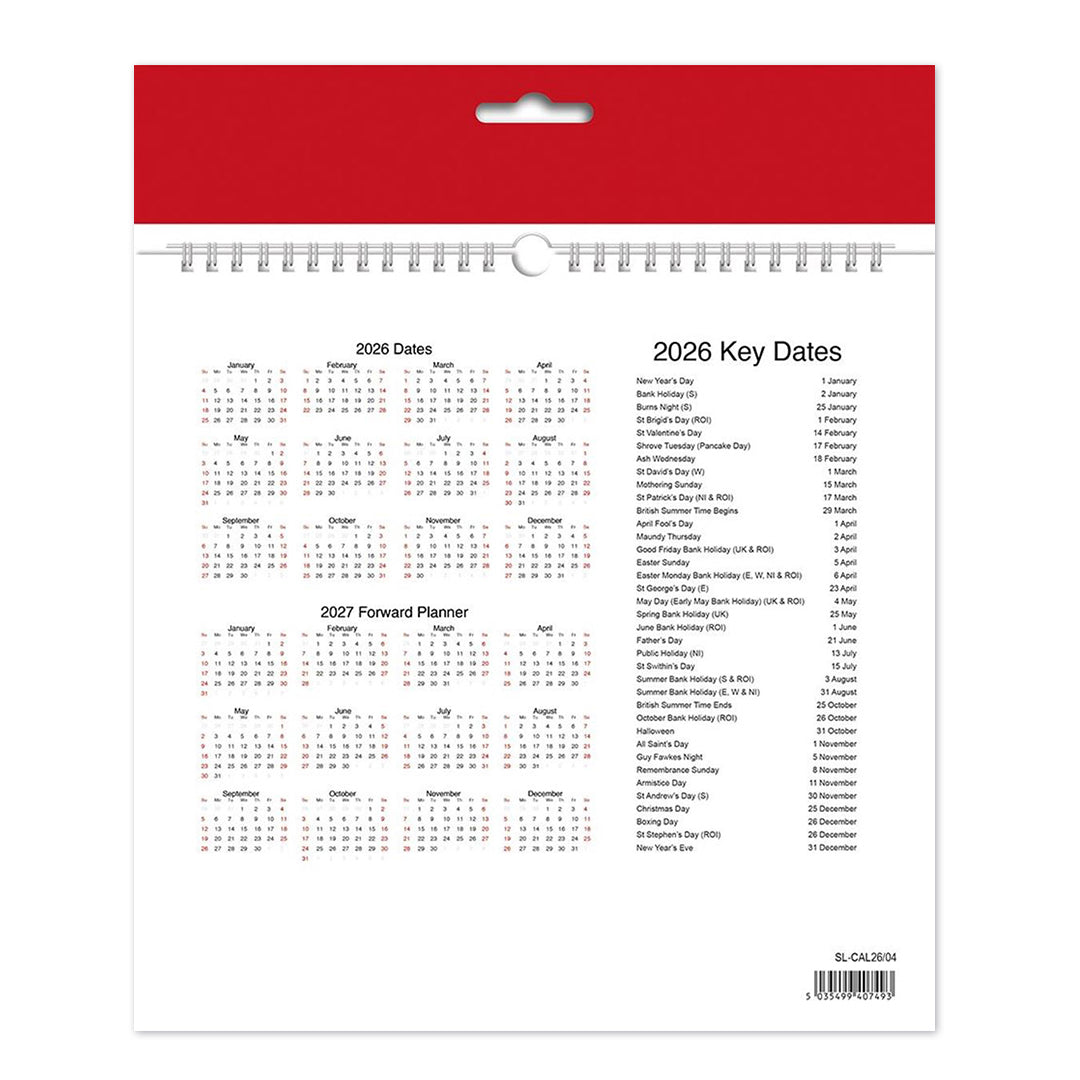 3 Month To View Calendar 2026 – 252mm x 244mm