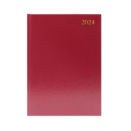 Janrax 2024 A4 2 Pages Per Day Burgundy Desk Diary kf2a4bg24