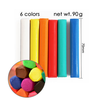 Pack of 6 Bars Assorted Colour Non-Toxic Air Dry Polymer Plasticine Modelling Clay 70g