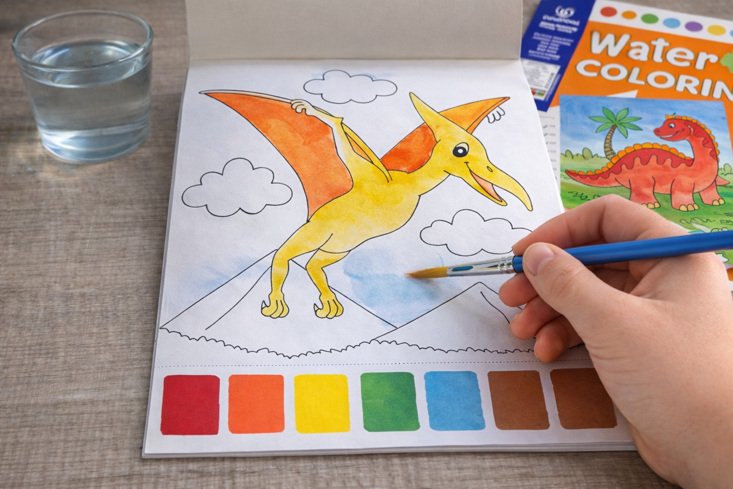 Dinosaur Water Colouring Set (21cm x 15cm) - A5 Size 10 Painting Sheets Paint Brush Included