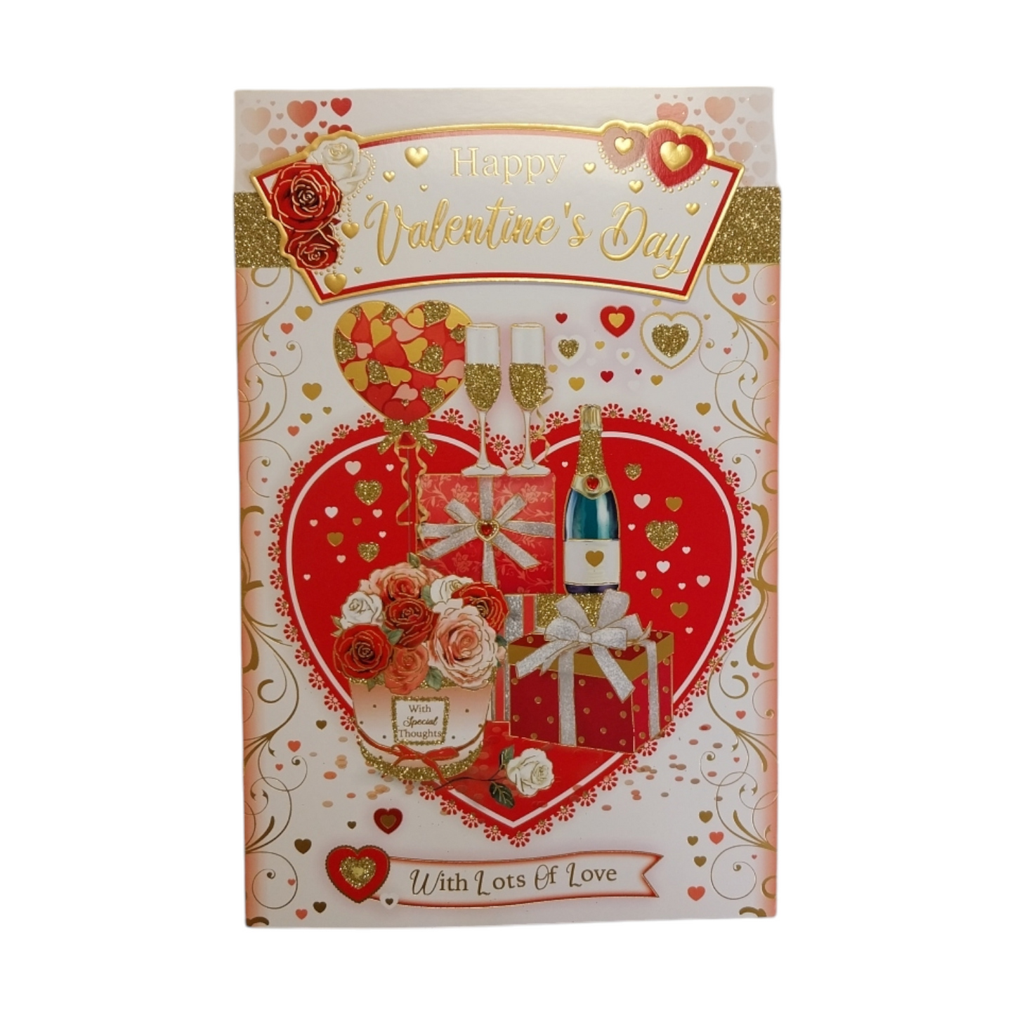 Hearts And Gifts Design Open Valentine's Day Card