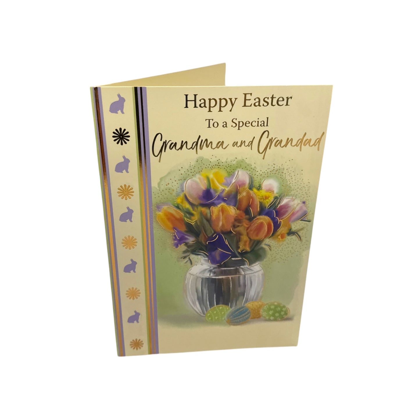 For Grandma And Grandad Flower Pot And Colourful Eggs Design Easter Card