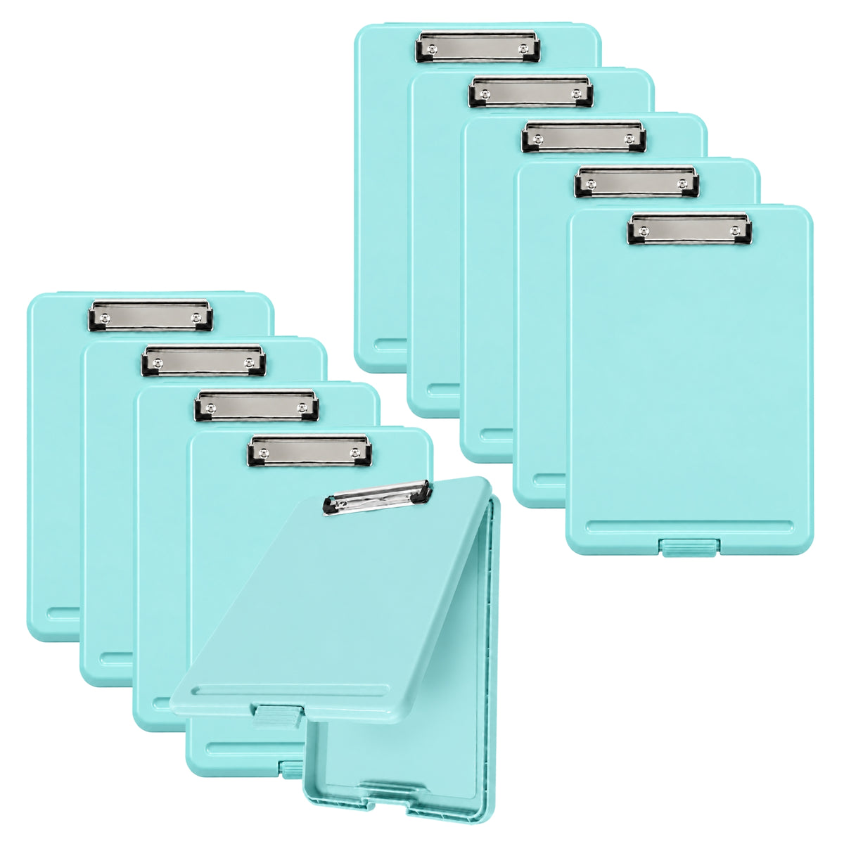 Pack of 10 A4 Pastel Blue Plastic Clipboard Box File - Storage Filing Case
