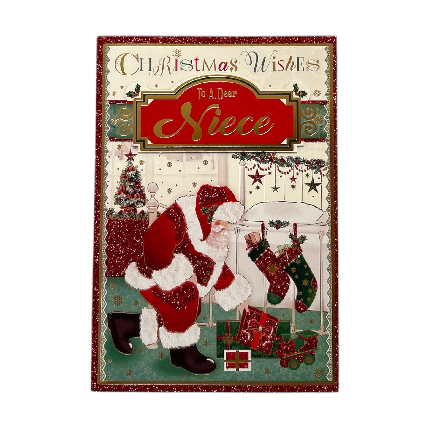 To a Dear Niece Glitter Finished Santa Design Christmas Card
