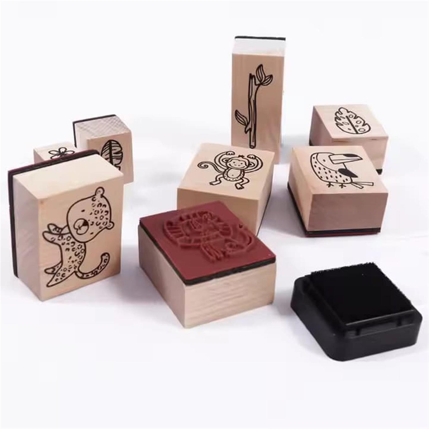 Pack of 9 Cute Cartoon Wood Animal Mini Stamps