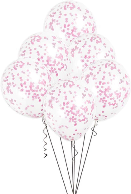 Pack of 6 Clear Latex Balloons with Hot Pink Confetti 12
