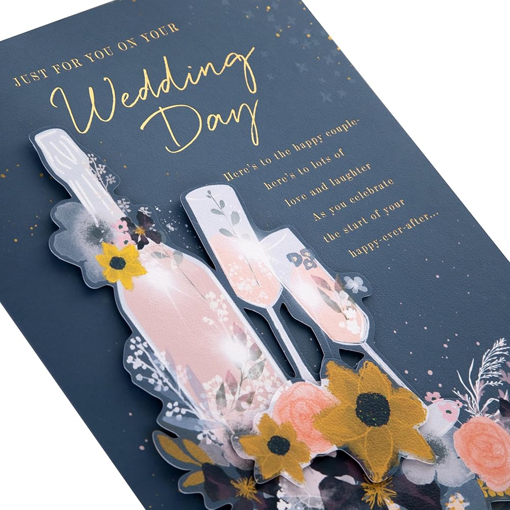 Traditional Illustrated Bottle & Glasses Design Luxury Boxed Wedding Congratulations Card