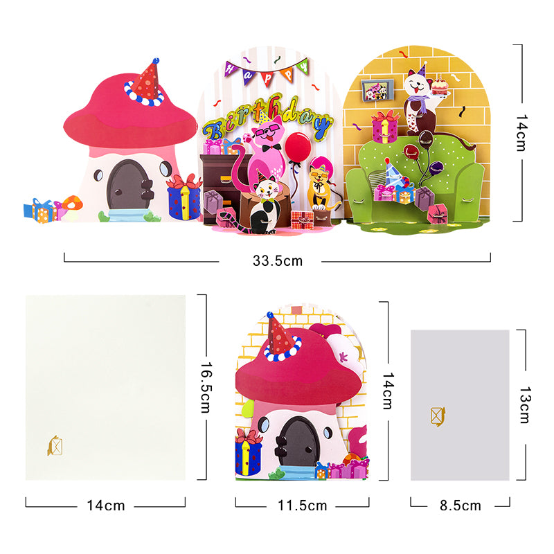 Meow Magic 3 Fold Pop Up Birthday Card