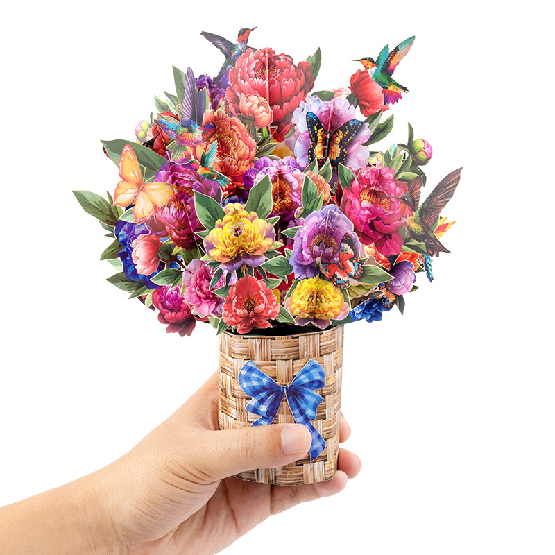 Hummingbird Haven Basket of Blooms 3D Pop Up Card - Mother's Day Birthday Wedding Anniversary 