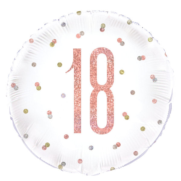 Birthday Rose Gold Glitz Number 18 Round Foil Balloon 18"