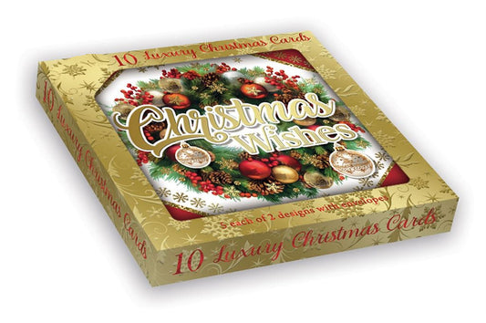 Pack of 10 Festive Wreath Christmas Boxed Cards