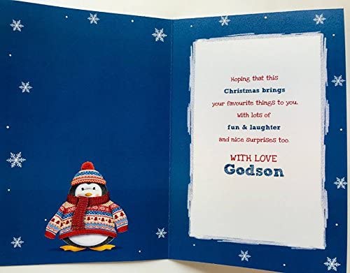 GODSON , Fun & Laughter and Nice Surprise Cute Christmas Greeting Card 