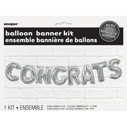 Silver Congrats Foil Letter Balloon Banner Kit, 14