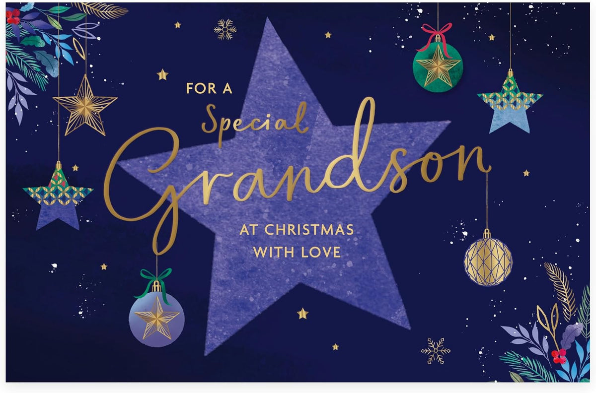 Star Design Grandson Christmas Card