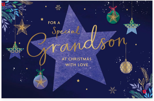 Star Design Grandson Christmas Card