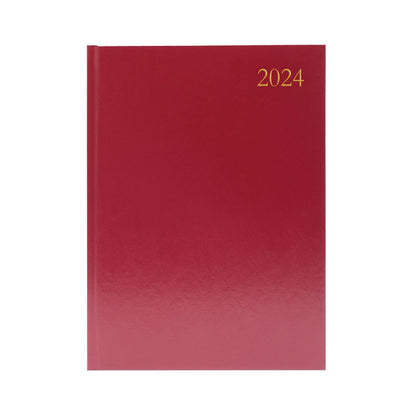 2024 A4 Day Per Page Burgundy Desk Diary