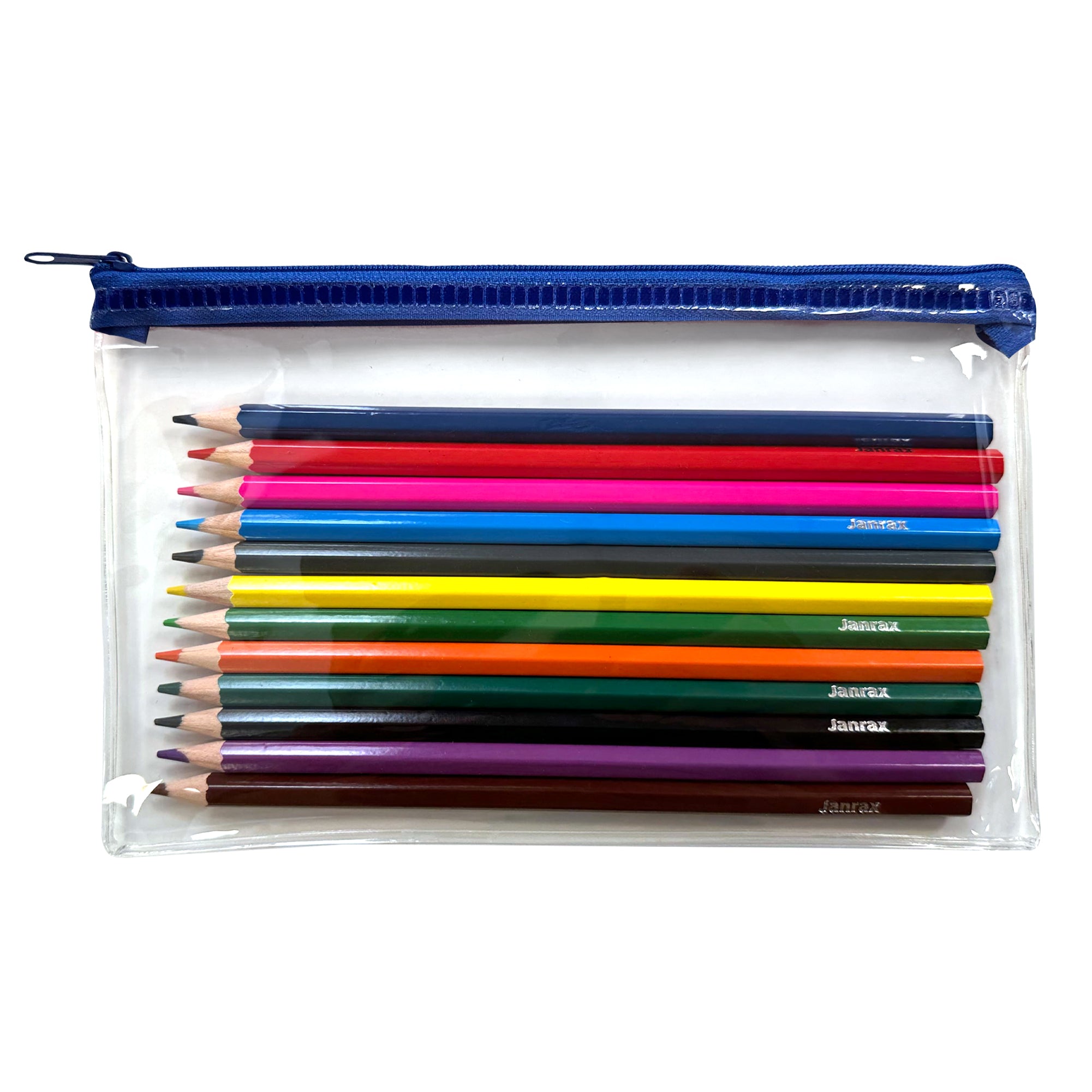 Pack of 12 Colouring Pencils in Blue Zip Clear Pencil Case– Choice ...