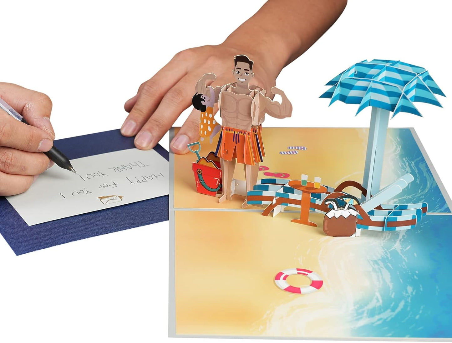 My Dad My Hero Beach Scene 3D Pop Up Greeting Card - Father's Day Birthday Thank You