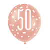Pack of 6 12" Birthday Rose Gold Glitz Number 50 Latex Balloons