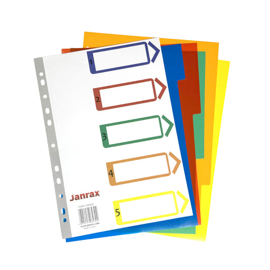 A4 5 Part Polypropylene Dividers with Reinforced Index Cover