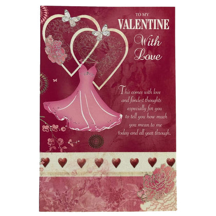 With Love Sentimental Verse Morden Pink Dress & Heart Valentine's Day Card