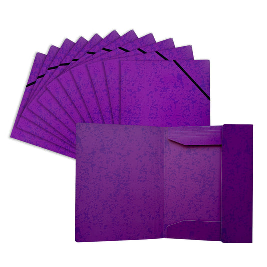 Pack of 12 A4 Purple Card 3 Flap Folders With Elastic Closure