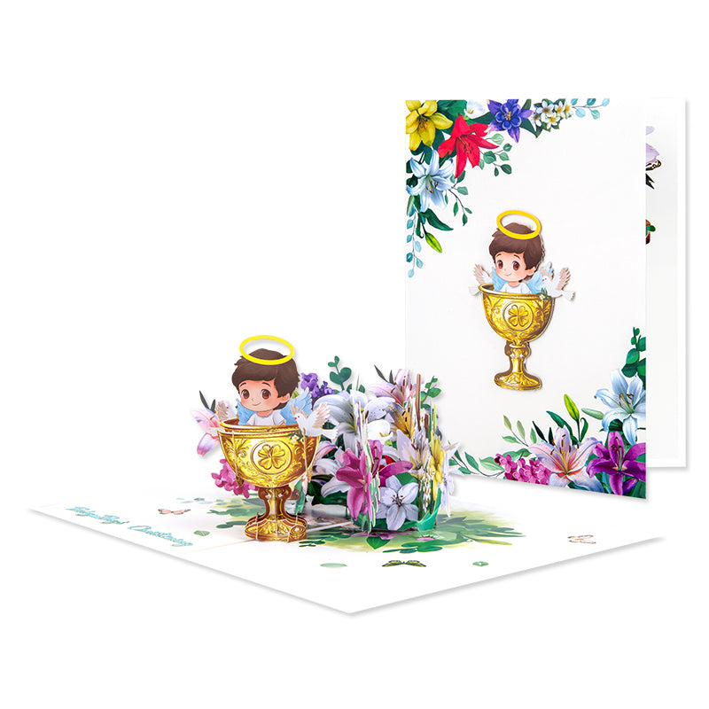 Blessed Beginnings Boy’s Baptism Pop Up Card