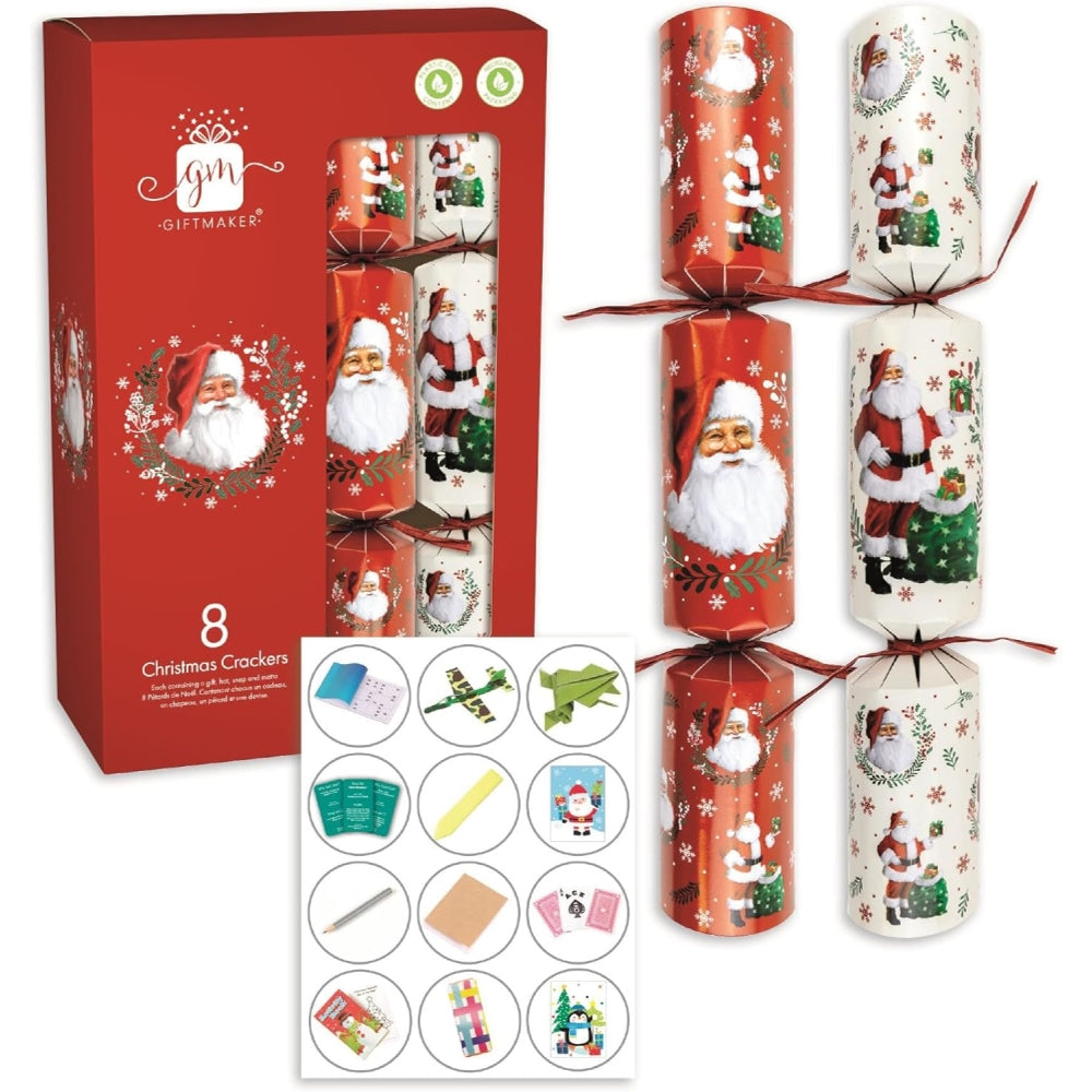 Pack of 8 12" Traditional Santa Design Christmas Crackers