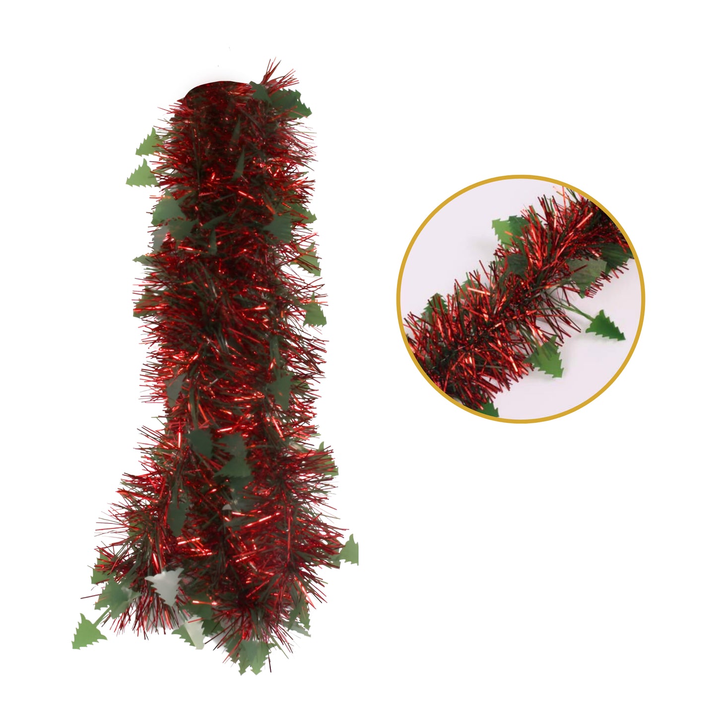 Pack of 12 2m Christmas Die Cut Xmas Tree Tinsel - Red