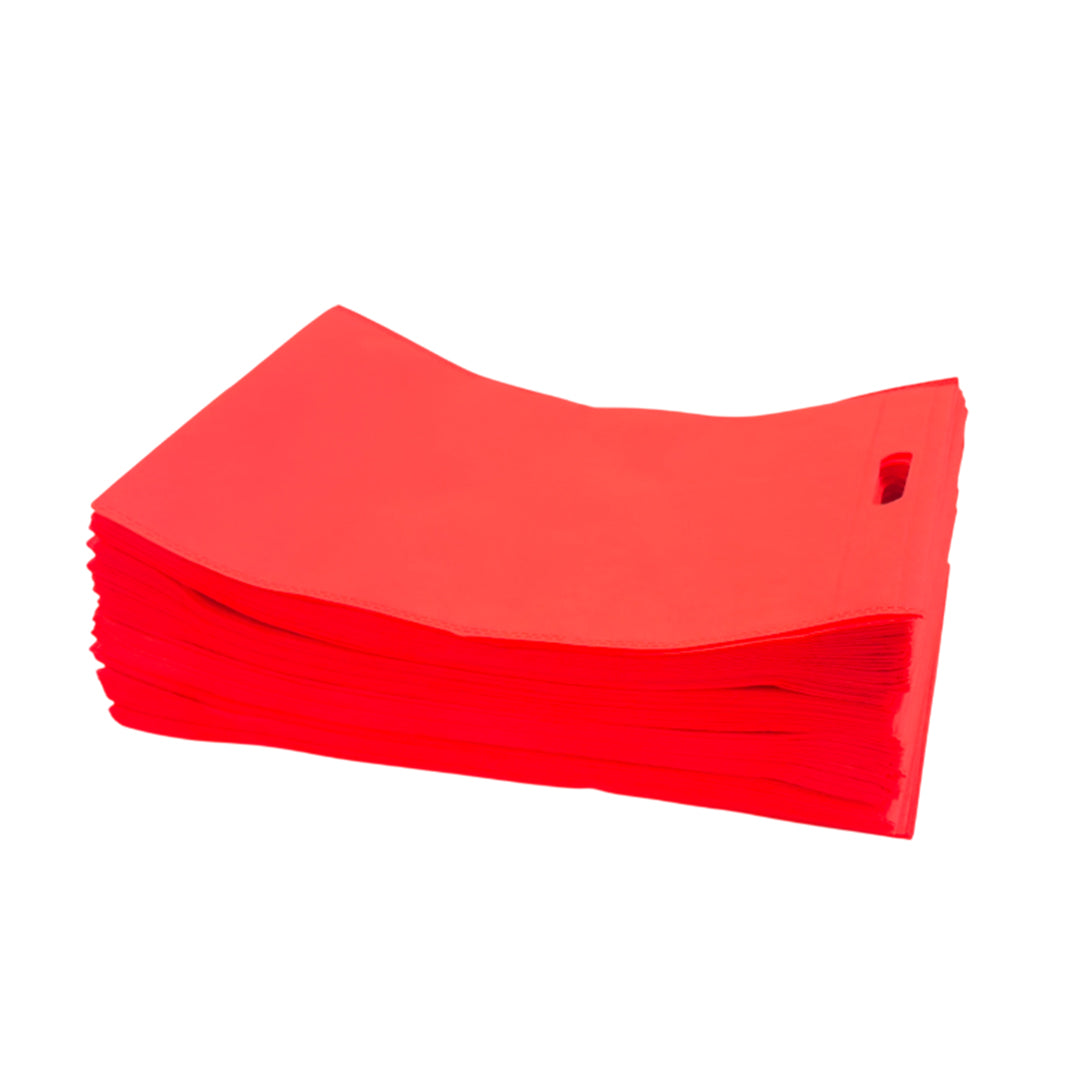 Pack of 100 Red Coloured 45x35cm Non-Woven Patch Handle Bags