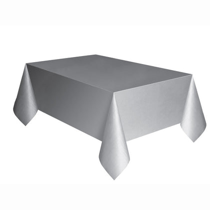 Silver Solid Rectangular Plastic Table Cover, 54