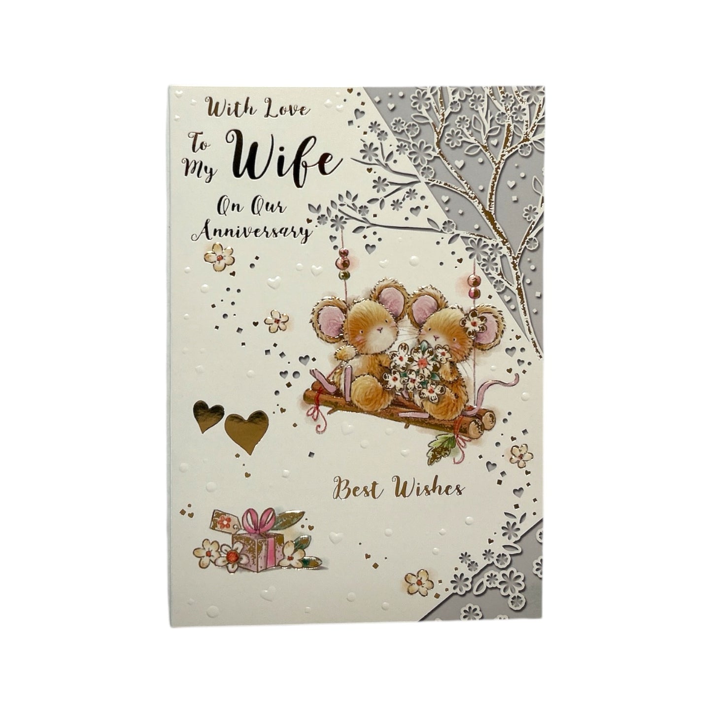 To My Wife Lovely Mice On Swing Design Anniversary Card