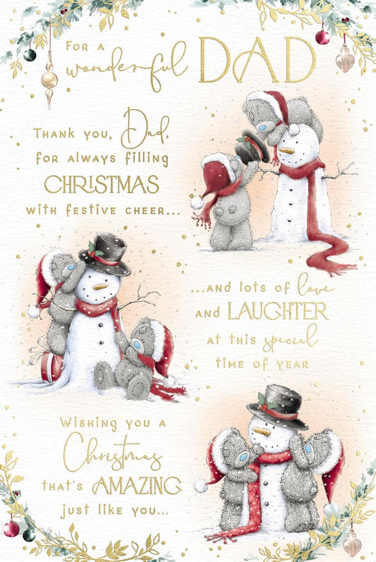 Bears With Snowman Wonderful Dad Christmas Card