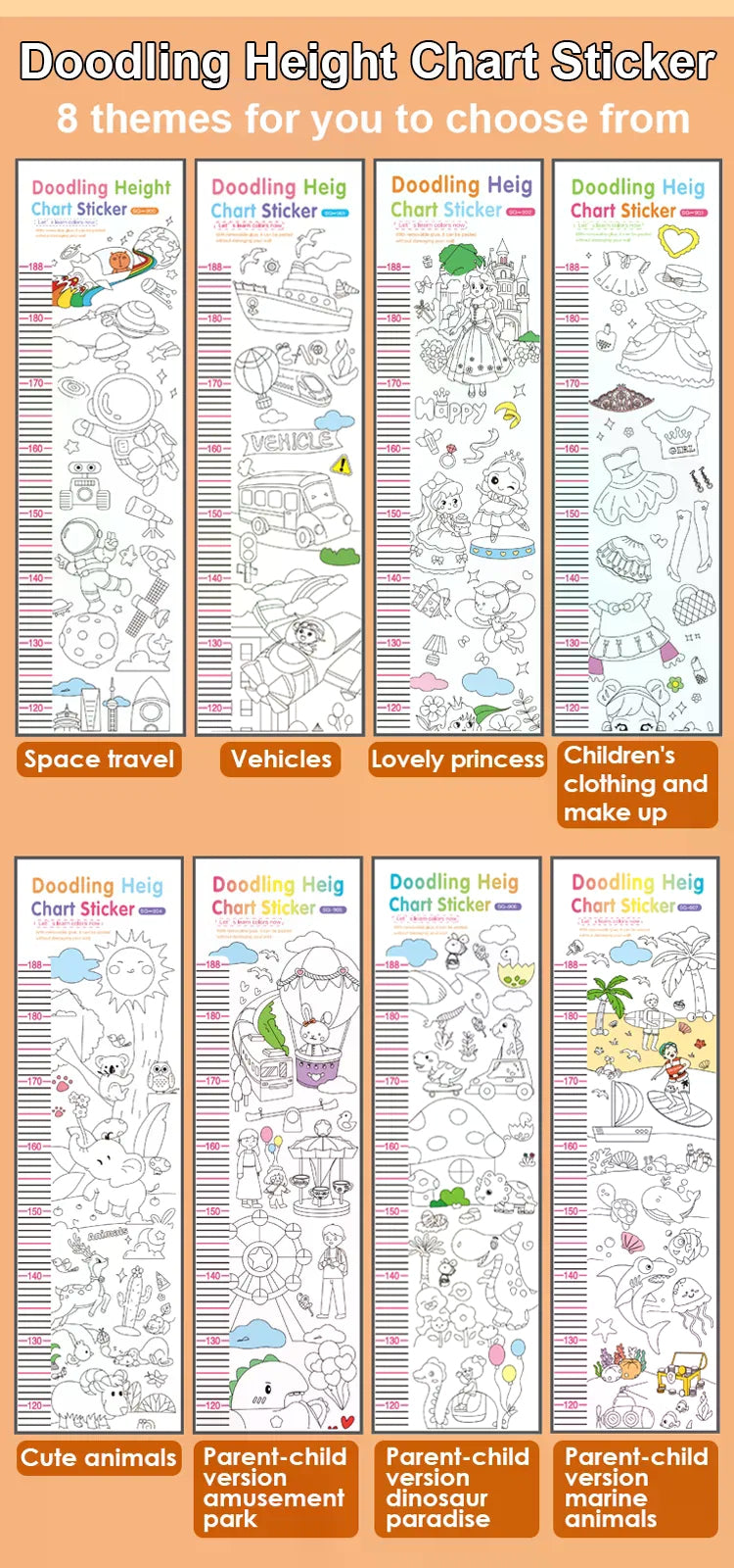 Doodling Height Chart Sticker And Picture Scroll with Removable Glue